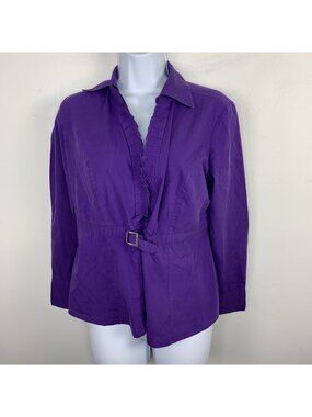 Fred David Stretch Top Sz S Purple Long Sleeve Ruffled Corporate Office Chic OT1